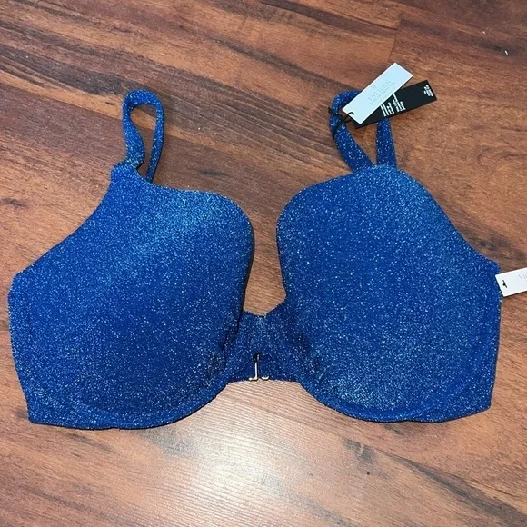 VS Swim Shimmer Icon Push-Up Bikini Top size 36DDD blue sparkle underwire - Picture 6 of 13